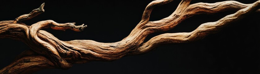 Twisted wooden branch with intricate patterns.