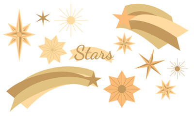 Set of blinking stars, sparks and sparkles. Shining twinkle sunburst shapes collection. Magic light flare pack for design template, poster, banner, brochure, leaflet