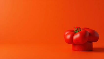 Coral pink dumbbell on right. Red fresh bell pepper on orange backgrou