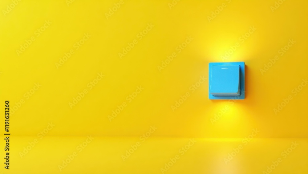 Poster azure blue light switch on left. soft red background. copy space for text, 3d render ai generated de