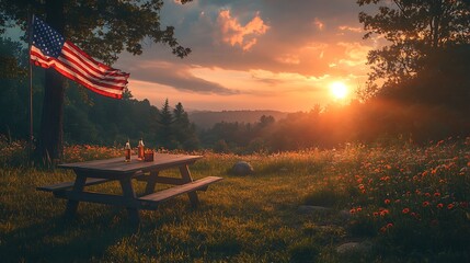 Serene evening picnic setup with glowing sky picture