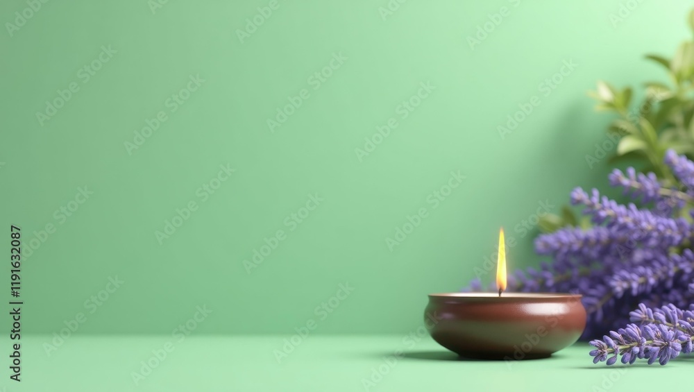 Poster lavender incense burner on right. soft red background. copy space for text, 3d render ai generated d