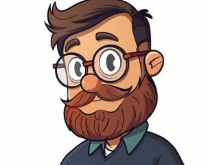 Fototapeta premium Illustrated Cartoon Character with Glasses and Beard in a Vibrant Style for Avatar Design and Social Media.