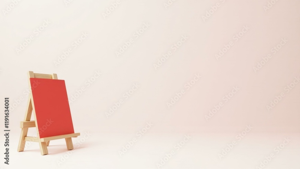 Poster cardinal red art easel on right. soft white background. copy space for text, 3d render ai generated 