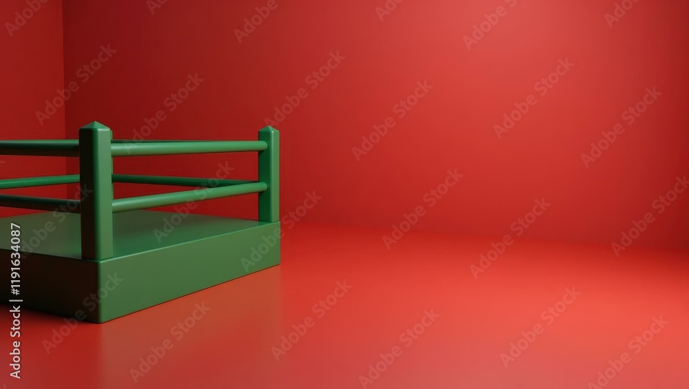 Poster forest green boxing ring on right. soft coral background. copy space for text, 3d render ai generate