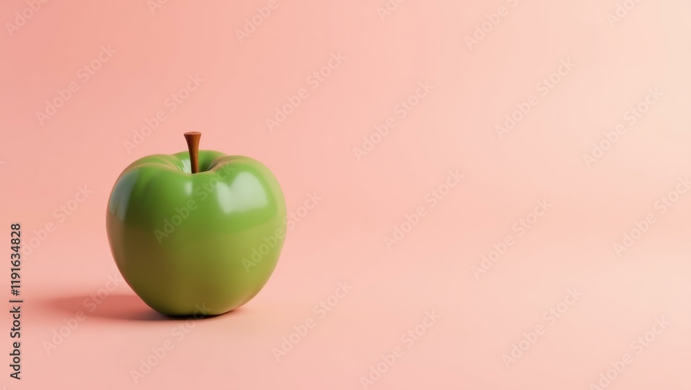 Poster rich avocado green apple on left. soft red background. copy space for text, 3d render ai generated d