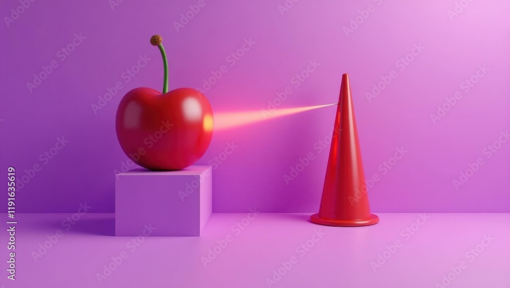 Poster cherry safe with laser obstacle on right. soft orange background. copy space for text, 3d render ai 
