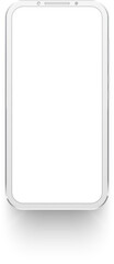 Clay smartphone with blank white screen displaying nothing, isolated on white background with soft shadow, ideal for showcasing apps or websites