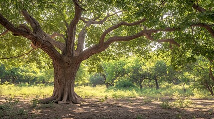 Majestic Tree Stands Tall In Lush Green Forest