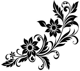  floral design, stylized flower design with leaf and decorative accents. abstract floral ornament, corner, petal patterns, ideal for use in decorative prints, wallpaper, mandala, digital art, template
