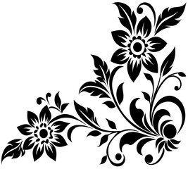  floral design, stylized flower design with leaf and decorative accents. abstract floral ornament, corner, petal patterns, ideal for use in decorative prints, wallpaper, mandala, digital art, template