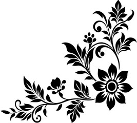  floral design, stylized flower design with leaf and decorative accents. abstract floral ornament, corner, petal patterns, ideal for use in decorative prints, wallpaper, mandala, digital art, template