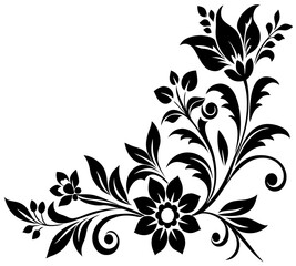  floral design, stylized flower design with leaf and decorative accents. abstract floral ornament, corner, petal patterns, ideal for use in decorative prints, wallpaper, mandala, digital art, template