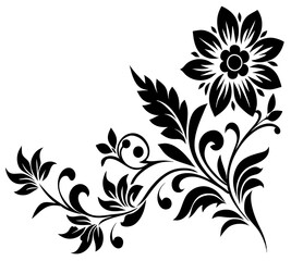  floral design, stylized flower design with leaf and decorative accents. abstract floral ornament, corner, petal patterns, ideal for use in decorative prints, wallpaper, mandala, digital art, template