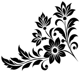  floral design, stylized flower design with leaf and decorative accents. abstract floral ornament, corner, petal patterns, ideal for use in decorative prints, wallpaper, mandala, digital art, template