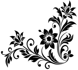  floral design, stylized flower design with leaf and decorative accents. abstract floral ornament, corner, petal patterns, ideal for use in decorative prints, wallpaper, mandala, digital art, template