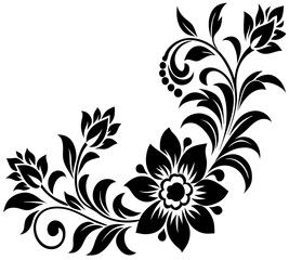  floral design, stylized flower design with leaf and decorative accents. abstract floral ornament, corner, petal patterns, ideal for use in decorative prints, wallpaper, mandala, digital art, template