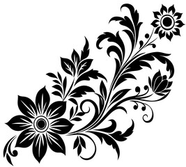  floral design, stylized flower design with leaf and decorative accents. abstract floral ornament, corner, petal patterns, ideal for use in decorative prints, wallpaper, mandala, digital art, template