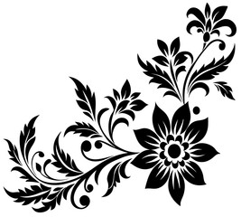  floral design, stylized flower design with leaf and decorative accents. abstract floral ornament, corner, petal patterns, ideal for use in decorative prints, wallpaper, mandala, digital art, template