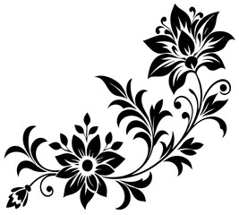  floral design, stylized flower design with leaf and decorative accents. abstract floral ornament, corner, petal patterns, ideal for use in decorative prints, wallpaper, mandala, digital art, template