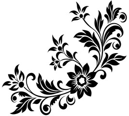  floral design, stylized flower design with leaf and decorative accents. abstract floral ornament, corner, petal patterns, ideal for use in decorative prints, wallpaper, mandala, digital art, template