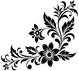  floral design, stylized flower design with leaf and decorative accents. abstract floral ornament, corner, petal patterns, ideal for use in decorative prints, wallpaper, mandala, digital art, template