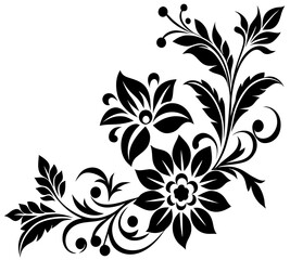  floral design, stylized flower design with leaf and decorative accents. abstract floral ornament, corner, petal patterns, ideal for use in decorative prints, wallpaper, mandala, digital art, template