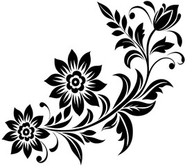  floral design, stylized flower design with leaf and decorative accents. abstract floral ornament, corner, petal patterns, ideal for use in decorative prints, wallpaper, mandala, digital art, template