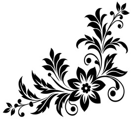  floral design, stylized flower design with leaf and decorative accents. abstract floral ornament, corner, petal patterns, ideal for use in decorative prints, wallpaper, mandala, digital art, template