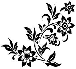  floral design, stylized flower design with leaf and decorative accents. abstract floral ornament, corner, petal patterns, ideal for use in decorative prints, wallpaper, mandala, digital art, template