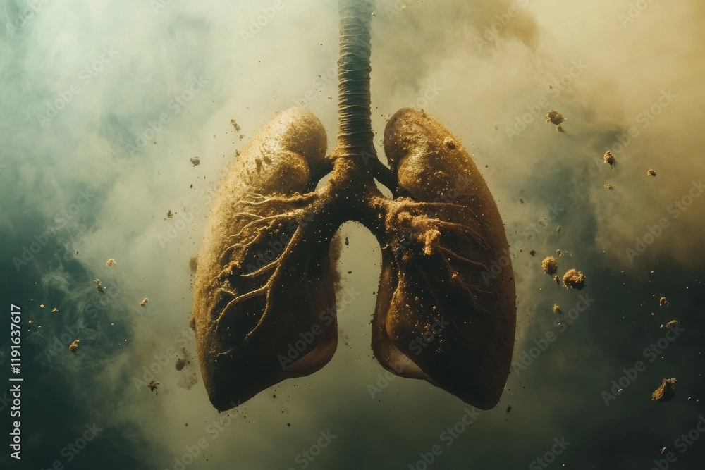 Aufkleber realistic lungs amidst swirling smog and dust particles reflecting air pollution effects on respirat