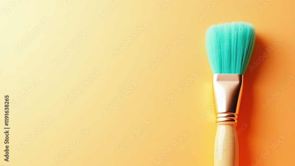 Poster turquoise paintbrush on right. soft orange background. copy space for text, 3d render ai generated d