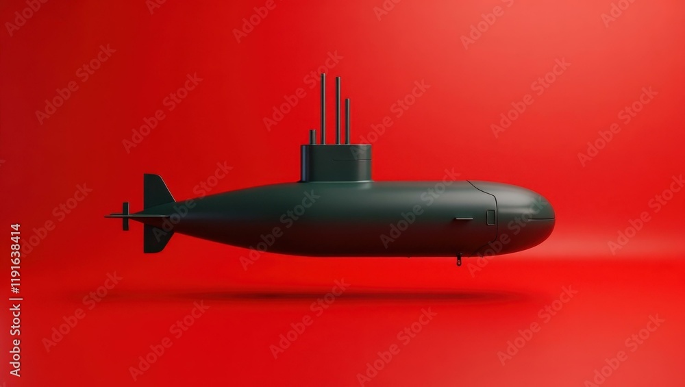 Poster dark olive submarine on left. soft pink background. copy space for text, 3d render ai generated desi