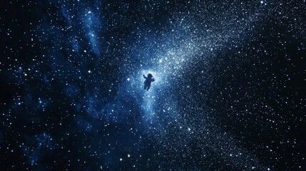 Fototapeta premium Space suit floats; cosmic expanse, starry night.