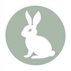 Obraz premium White rabbit, sitting, green circle, nature, icon