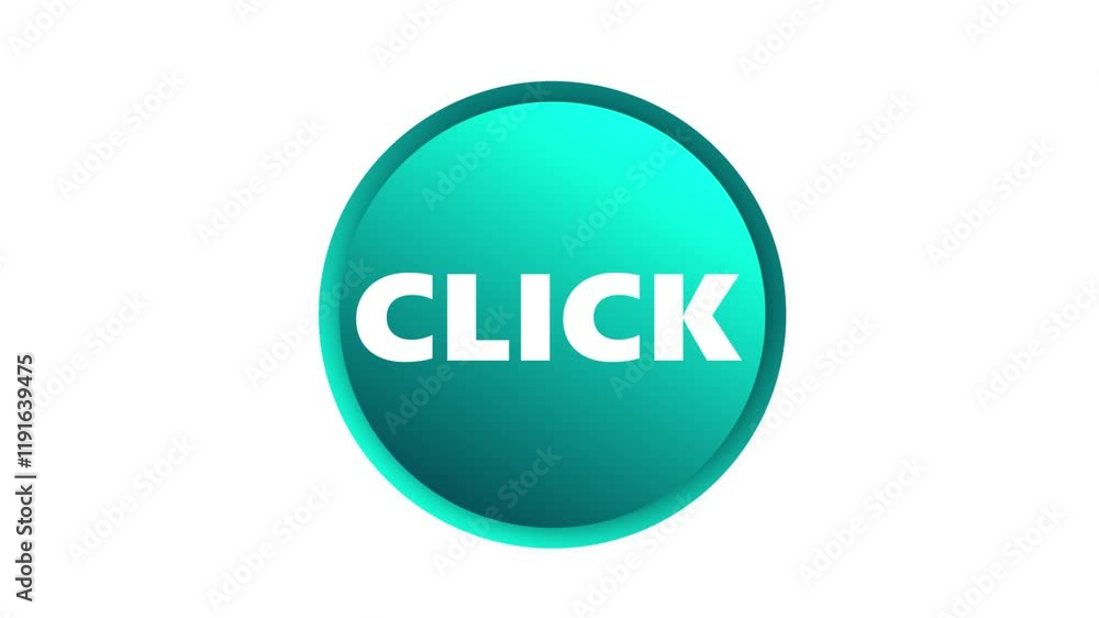 Poster flat style modern simple click button digital icon appears animation on a white screen 4k, web actio