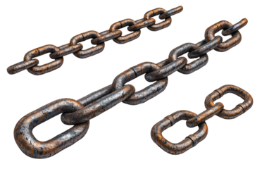 Rusty metal chains on transparent background Isolated on transparent background