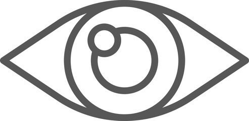 Simple gray stylized eye with light reflection looking right on white background representing concepts such as vision, sight, surveillance, and observation