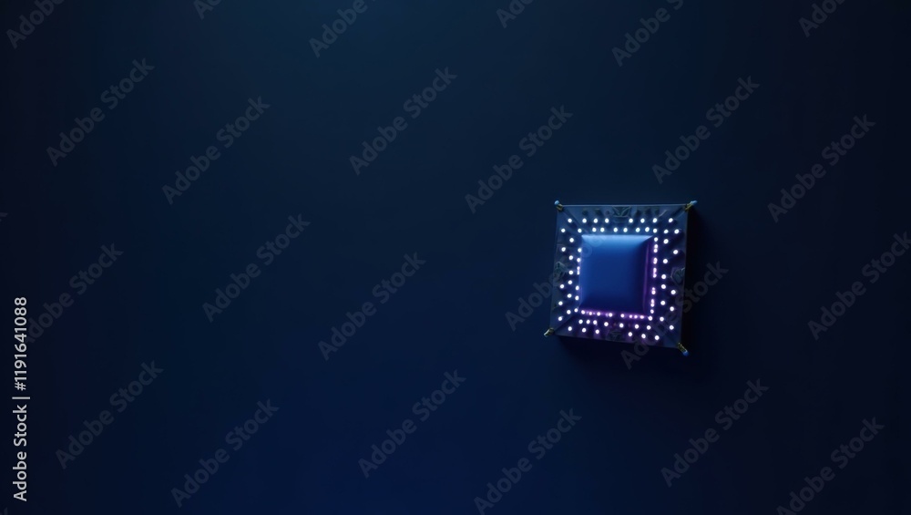 Poster cerulean blue microchip on left. soft blue background. copy space for text, 3d render ai generated d