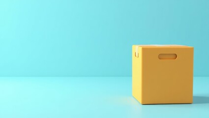 Orange electric hypercar on left. Yellow cardboard box on turquoise ba