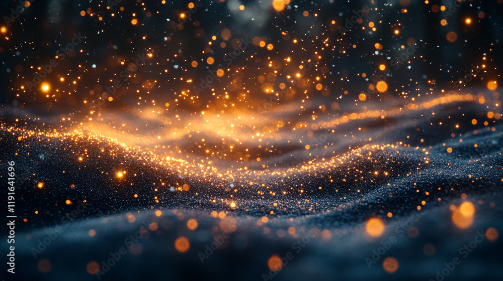 Poster dazzling particles drift through a darkened surface creating an enchanting atmosphere