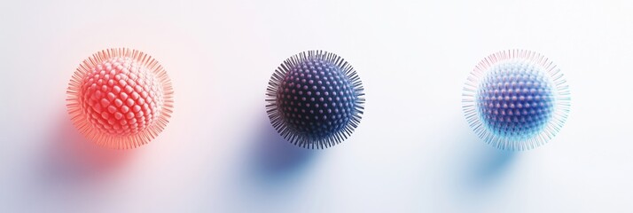 Fototapeta premium Graphical representation of a minimalistic virus design featuring vibrant colors and spherical shapes for scientific visualization. Generative AI