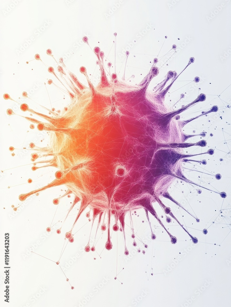 Fototapete Graphical representation of a minimalistic virus in vibrant colors highlighting structure and design elements. Generative AI