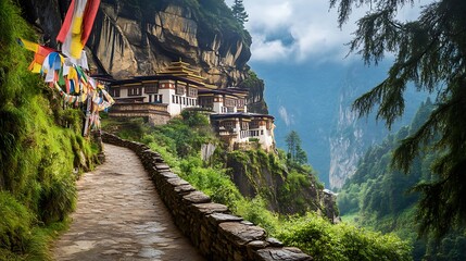 Tiger Nest Monastery nestled in Bhutanese Himalayan cliffs