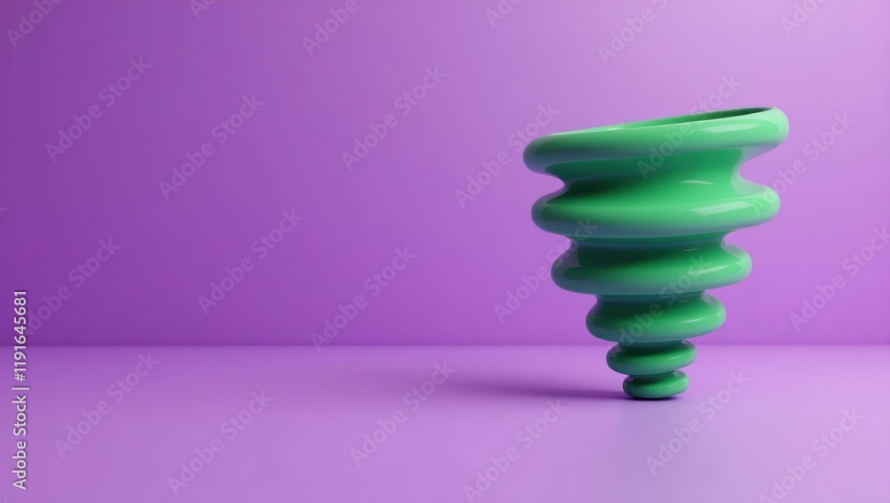 Poster deep green tornado symbol on right. soft purple background. copy space for text, 3d render ai genera