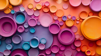 Colorful circular patterns create a vibrant abstract backdrop with varying sizes and hues