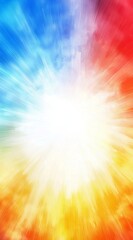 Fototapeta premium Vibrant rays of light expand outwards from a bright center against a backdrop of colorful clouds, creating a dynamic and energetic abstract background