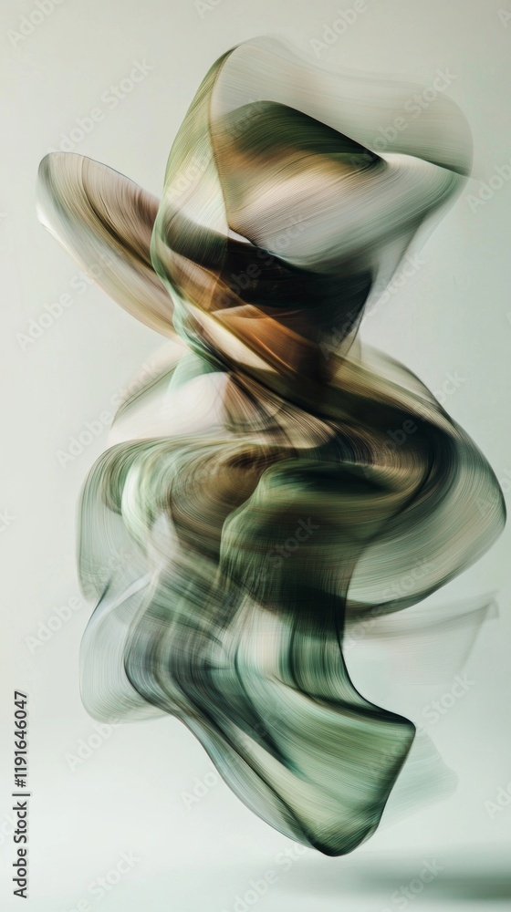 Poster smooth, flowing lines in shades of green and brown create a dynamic and elegant abstract composition