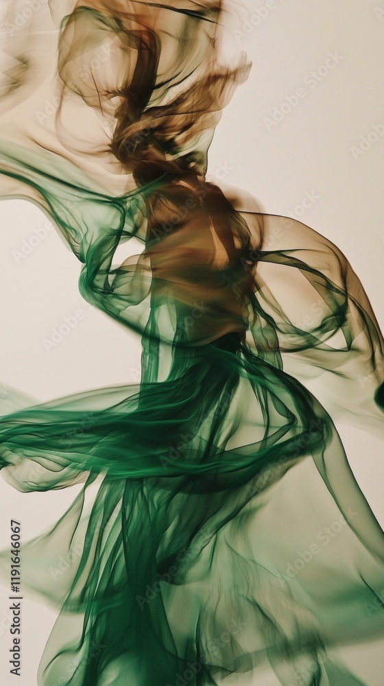 Poster lightweight translucent fabric flowing and swirling, creating an abstract, artistic composition with