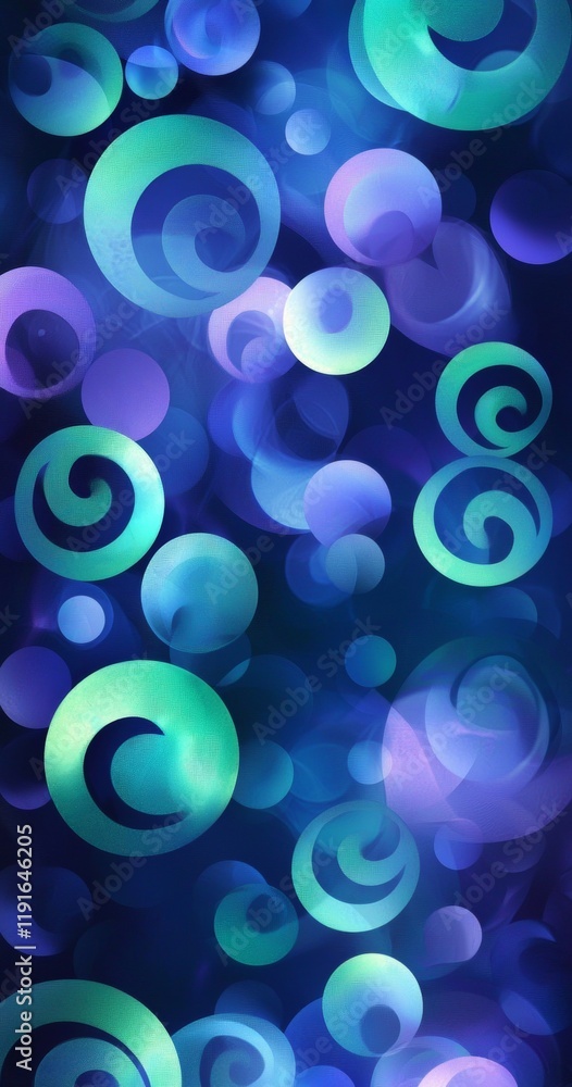 Aufkleber swirling shapes in shades of blue and green overlapping against a dark blue backdrop create a dynami